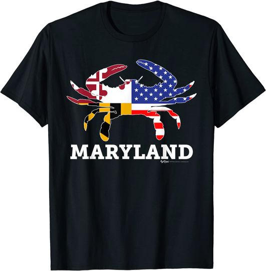 Maryland State American USA Flag Blue Crab T Shirt