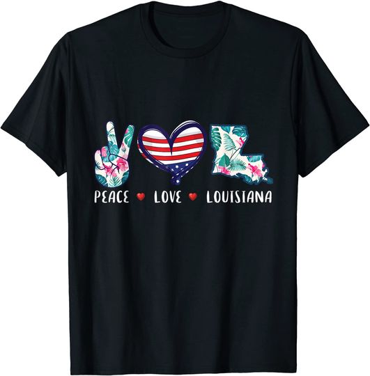 Peace love Louisiana Flag T Shirt
