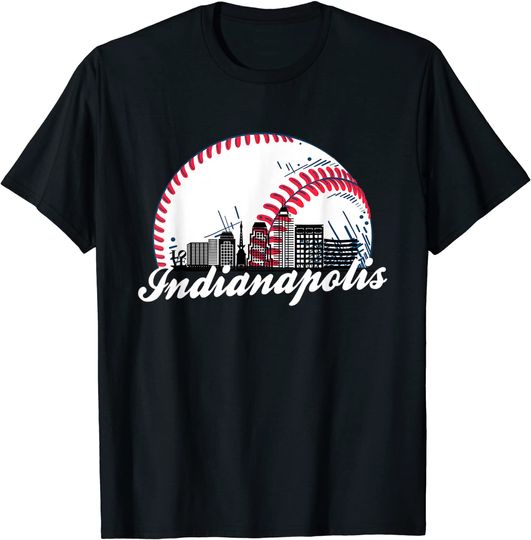 Indianapolis Baseball Skyline - Retro Indianapolis Cityscape T-Shirt