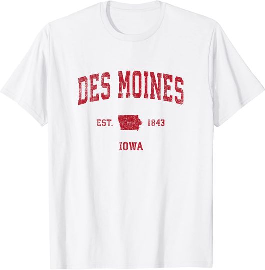Des Moines Iowa IA Vintage Sports Design Red Print T-Shirt