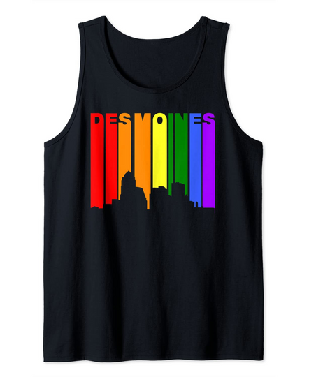 Des Moines Iowa LGBTQ Gay Pride Rainbow Skyline Tank Top