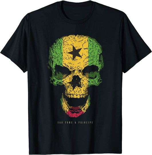 Skull With Sao Tome & Principe Flag T Shirt