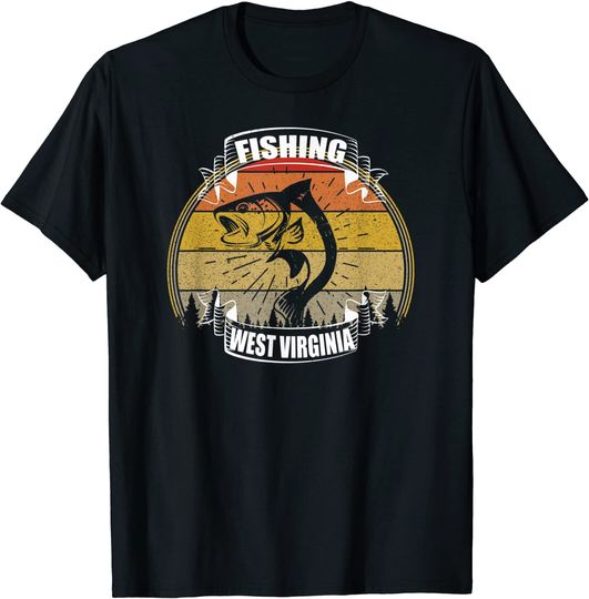 Vintage Sunset Trees Fishing West Virginia T-Shirt