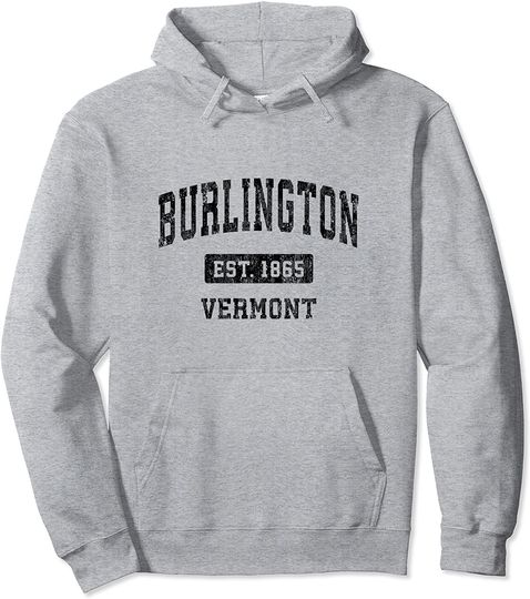 Burlington Vermont Vintage Sports Black Pullover Hoodie