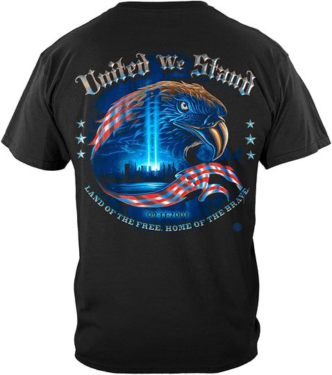 Patriotic United We Stand American Flag Marine Corps US Army Air Force US Navy Military 100% Cotton T Shirt Black ADD46-FF2067XL X-Large