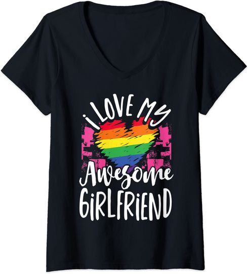 I Love My Awesome Girlfriend Gay Lesbian Couple Matching T-shirt