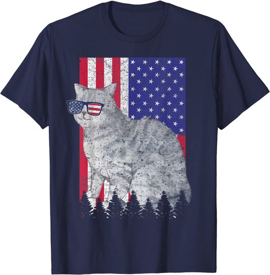 American Shorthair Patriotic Cat USA Pride T Shirt
