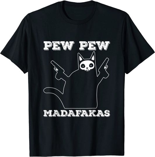 Funny Halloween Skeleton Cat Pew Pew Madafakas T-Shirt
