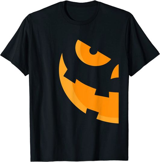 Pumpkin Face Halloween Matching Couple Jack O Lantern Right T-Shirt