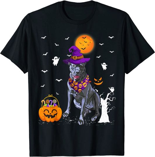 Funny Pumpkin Witch Hat Cane Corso Dog Halloween T-Shirt