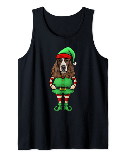 Funny Christmas Elf English Springer Spaniel Dog Tank Top