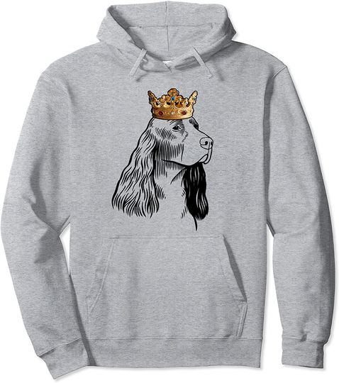 English Springer Spaniel Dog Wearing Crown Pullover Hoodie