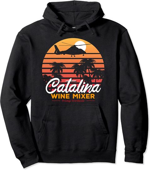 Retro Beach Palm Tree Catalina Mixer Wine Pullover Hoodie