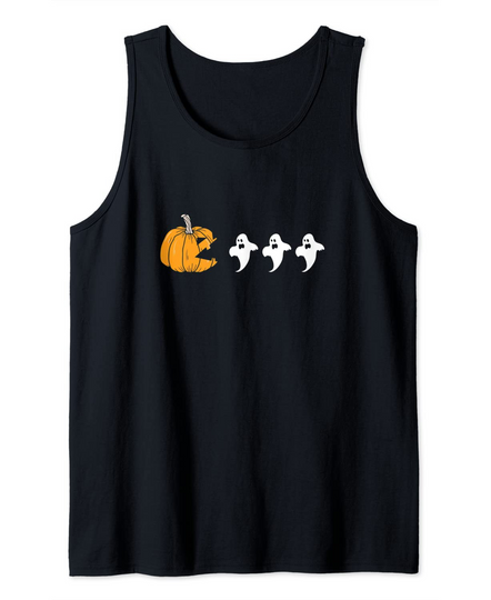 Pumpkin Eating Ghost Clothing Men Women Funny Halloween Tank Top