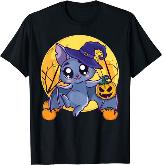 Cute Bat Pumpkin Witch Hat Costume T-Shirt