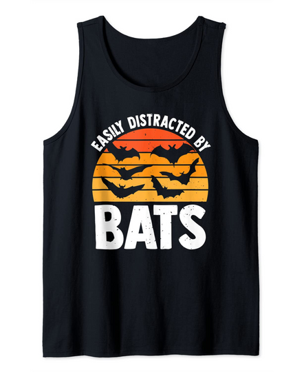 Easily Distracted By Bats Cute Hanging Bat Halloween Lover Tank Top