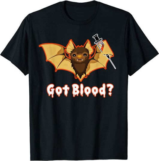 Got Blood? Funny Vampire Bat With Syringe Halloween Gift T-Shirt