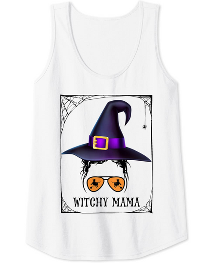 Womens Witchy Mama Halloween Messy Bun Tank Top