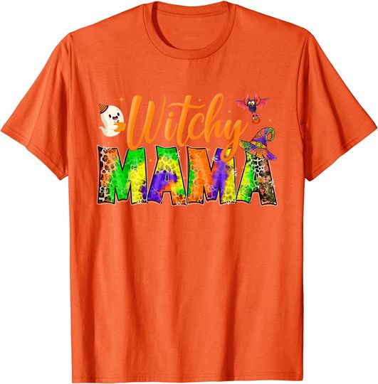 Witchy Mama Halloween Leopard Funny Witch Mom Women Spooky T-Shirt