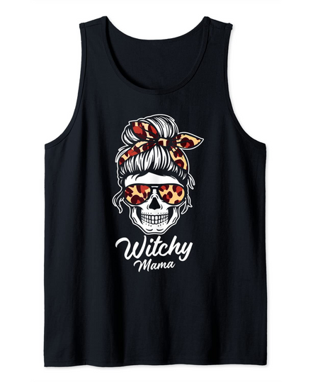 Funny Witchy Mama Skull Witch Mom Women Spooky Halloween Day Tank Top