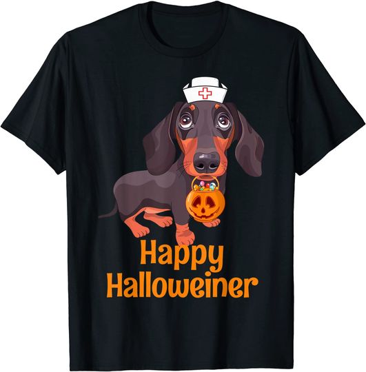 Halloween Nurse Dachshund Happy Halloweiner T-Shirt