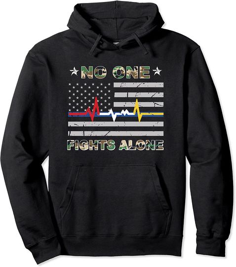 No One Fights Alone USA Flag Hoodie Military Police Nurse