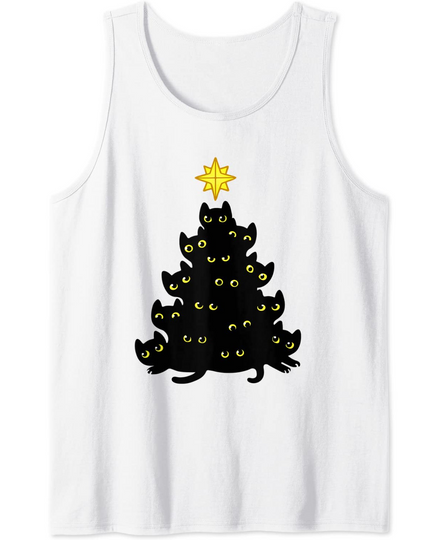 Enjoy Cool Funny Christmas Black Cats Decoration Tree Anime Tank Top