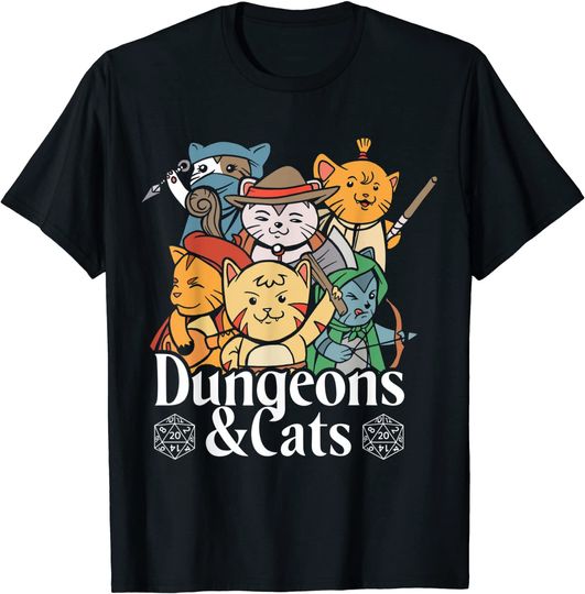 Dungeons and Cats Fantasy Roleplaying Gamers T-Shirt
