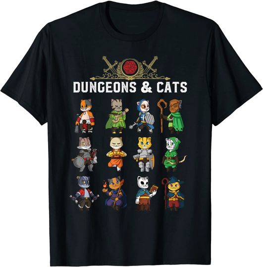 Adventurer Cats Fantasy Tabletop Roleplaying Gamer T-Shirt