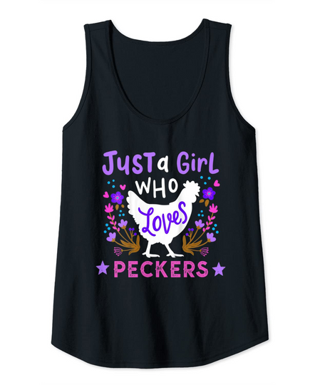 Just a Girl Who Loves Peckers Funny Chicken Meme Tank Top