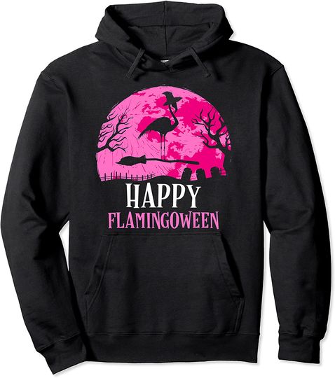 Halloween Flamingo Witch Happy Flamingoween Pullover Hoodie