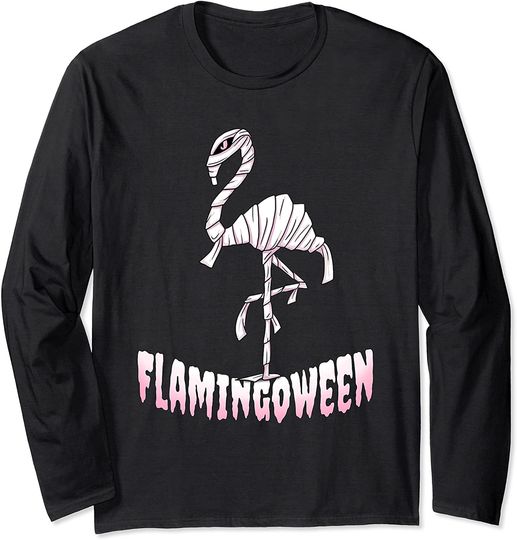 Halloween Pink Flamingo Zombie Mummy Flamingoween Costume Long Sleeve T-Shirt