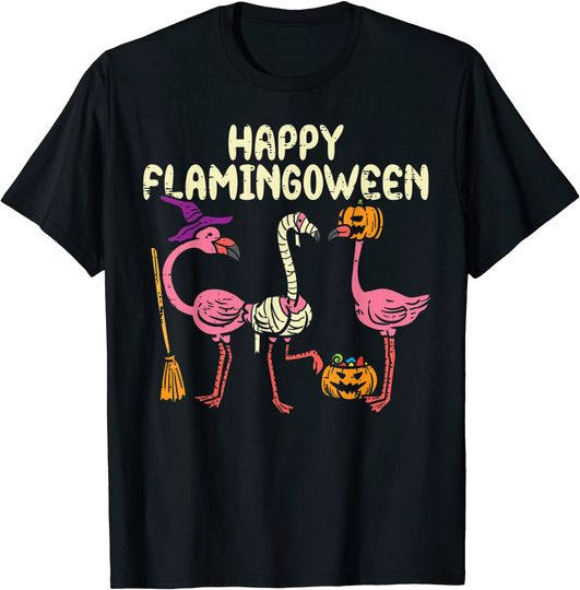 Happy Flamingoween Witch Pumpkin Mummy Flamingo Halloween T-Shirt