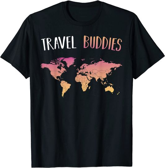 Travel Buddies Matching Couple Romantic Heart Love Vacation T-Shirt