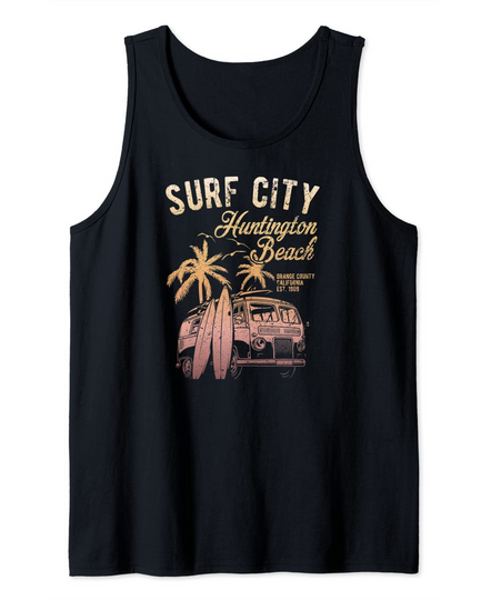 Huntington Beach Vintage Cool Surf City Sunset Minivan Tank Top