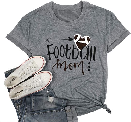 Football Mom T Shirts Women Love Heart