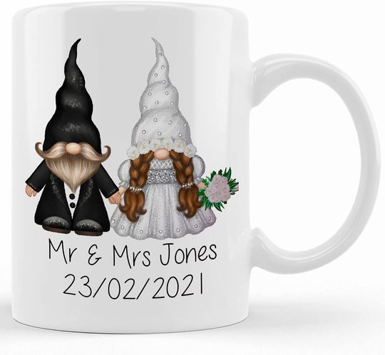 Personalized Mr Mrs Bride And Groom Gnome Gonk Wedding Mug