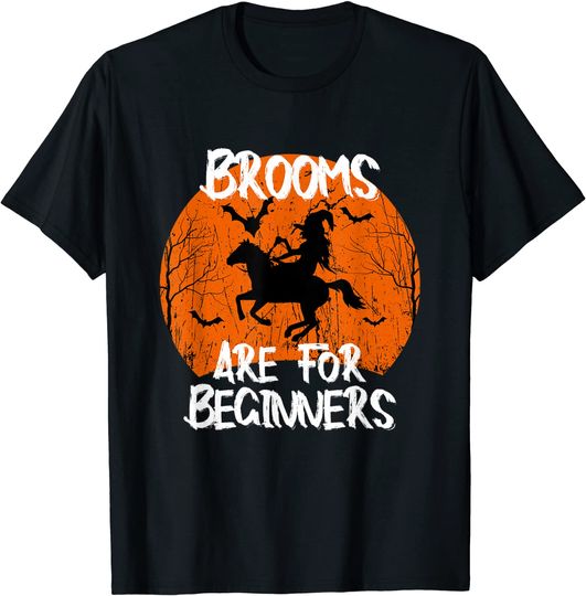 Design idea Horses Witch Halloween Brooms Are For Beginners T-Shirt