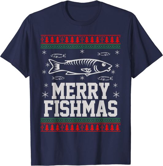 Merry Fishmas Ugly Christmas Fishing Fisherman Gift T-Shirt
