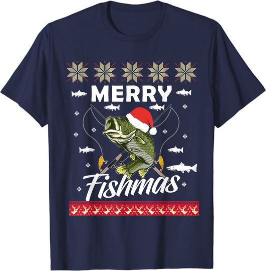 Ugly Christmas Merry Fishmas Fishing Fisherman Xmas Gift T-Shirt