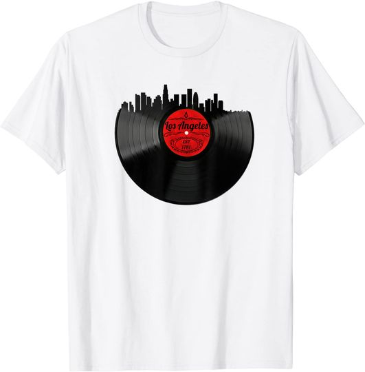 Los Angeles Skyline LA California Vinyl Record T-Shirt