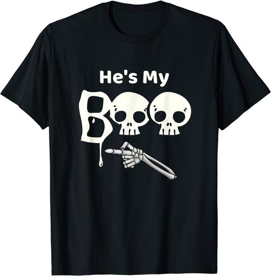 He's My Boo Skeleton Hand Halloween Matching Couples T-Shirt