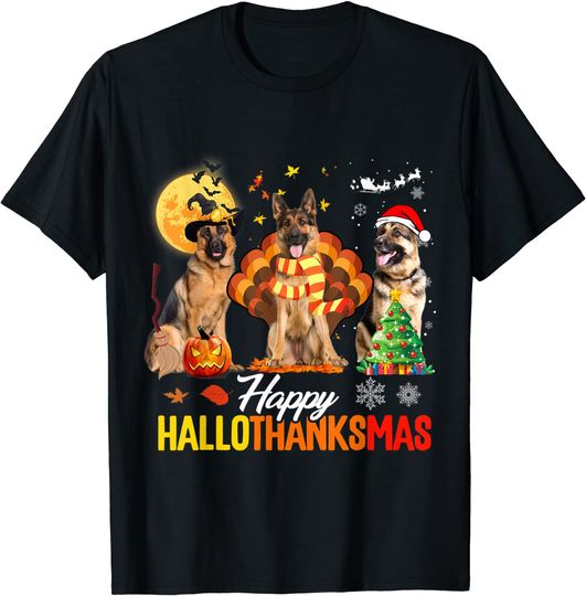 German Shepherd Hallothanksmas Halloween Thanksgiving Xmas T-Shirt