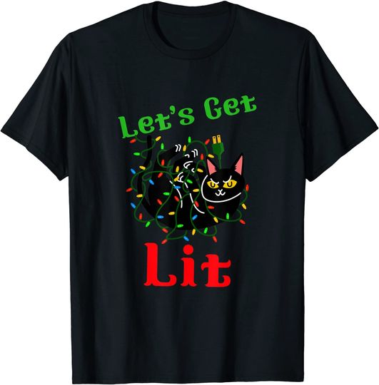 Let's get Lit Christmas Holiday Cat T-Shirt
