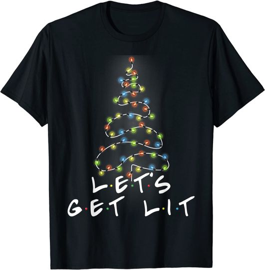 Funny Pajama Let's Get Lit Christmas Tree Light Gift T-Shirt