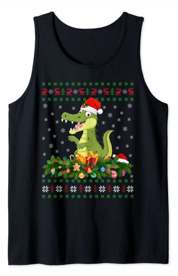 Alligator Animal Lover Santa Hat Ugly Christmas Tank Top