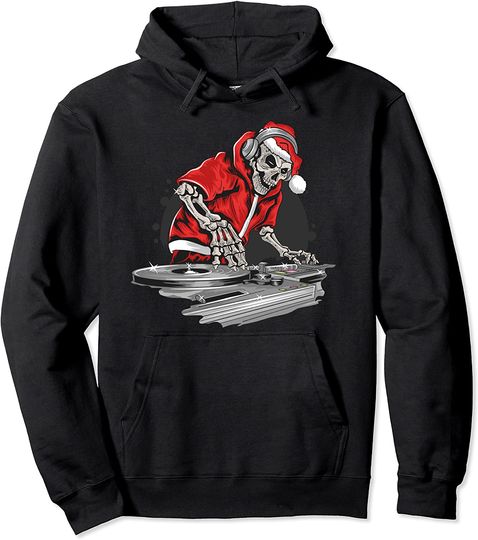 Sarcastic Christmas Skull Playing Dj On New Year Pullover Hoodie