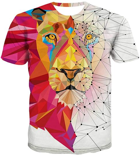 Colorful Lion T-Shirt 3D Geometric