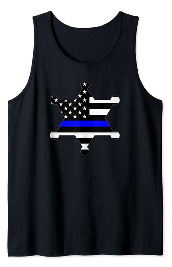 Thin Blue Line Flag American Police Sheriff Badge Sign Gift Tank Top