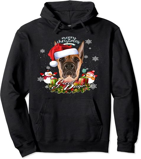 Brown Great Dane Dog Face Christmas Santa Hat Hoodie